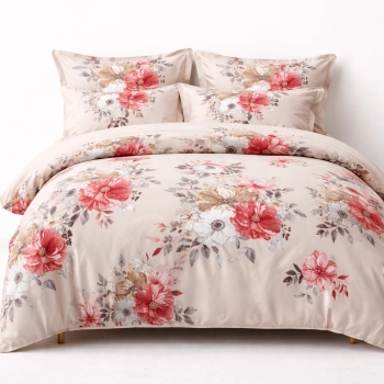 Pościel bawełna 160x200 eleganckie czerwone kwiaty z prześcieradłem – komplet premium 4cz PK820